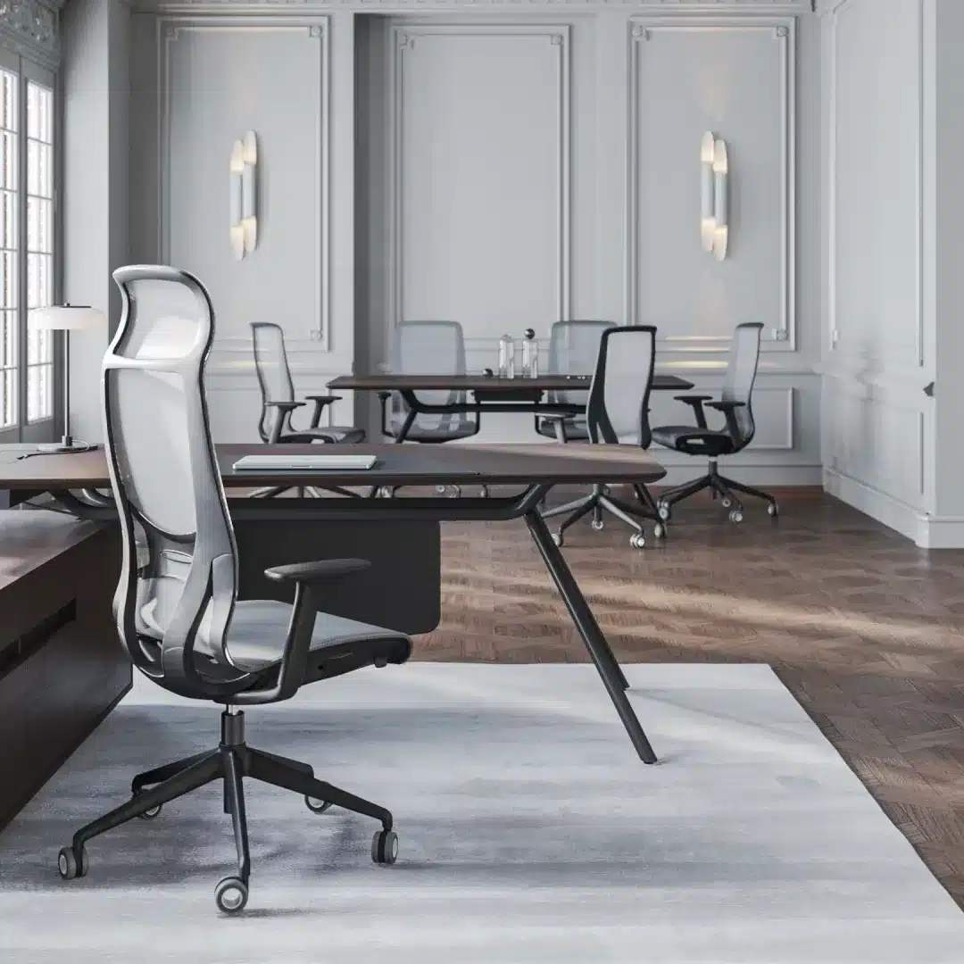 Büromöbel - Bürodesign Angerer - Elegantes modernes Büro mit stilvollen Stühlen auf einem Teppich – Salzburg - Berchtesgadener Land