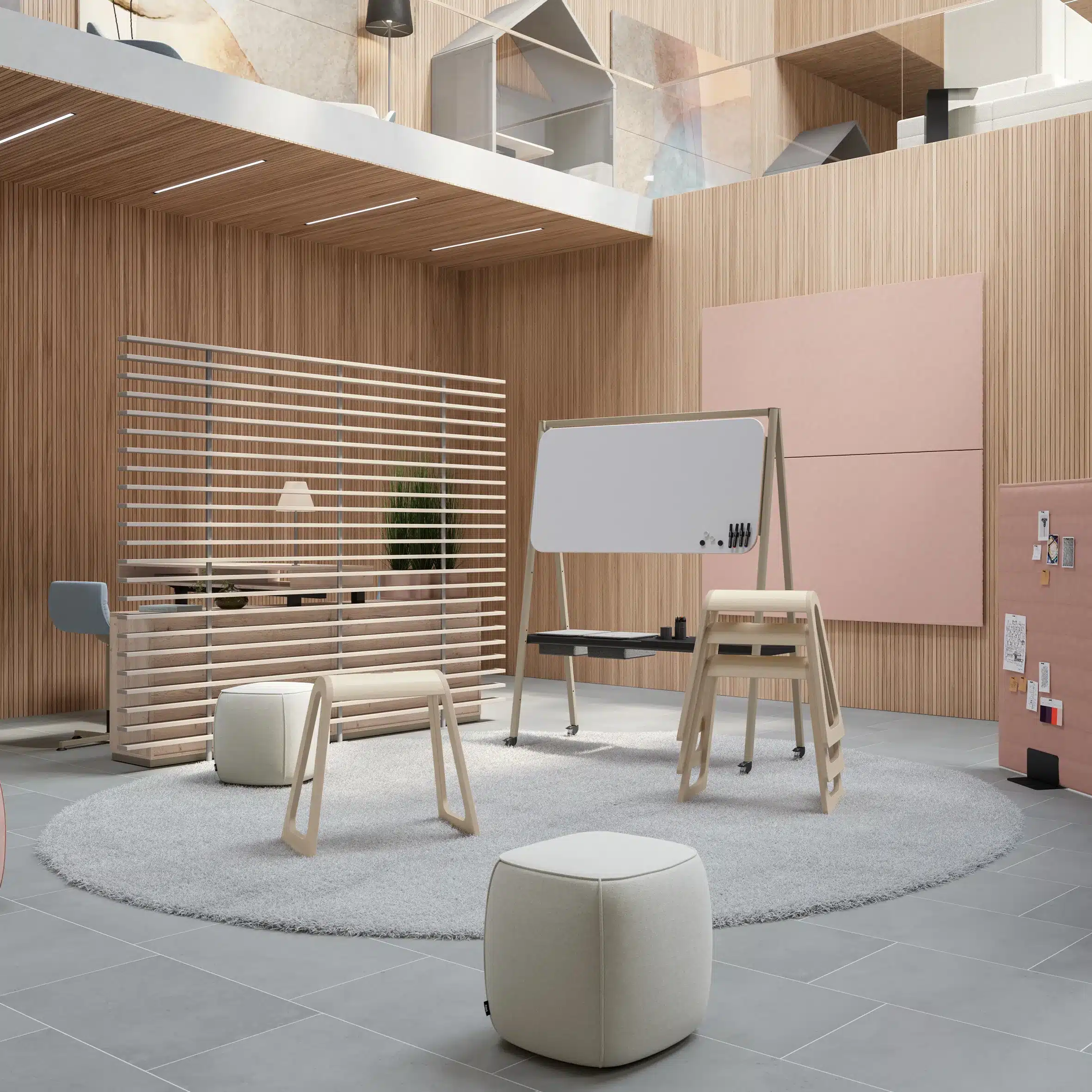 Büromöbel - Bürodesign Angerer - Modernes Büro mit Holzvertäfelung und geometrischem Design – Salzburg - Berchtesgadener Land
